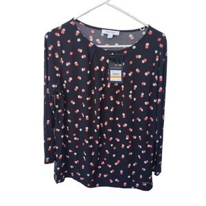Women Top Shirt Blouse Black Polka Dot Size S Nine West NWT Long Sleeve MSRP $59